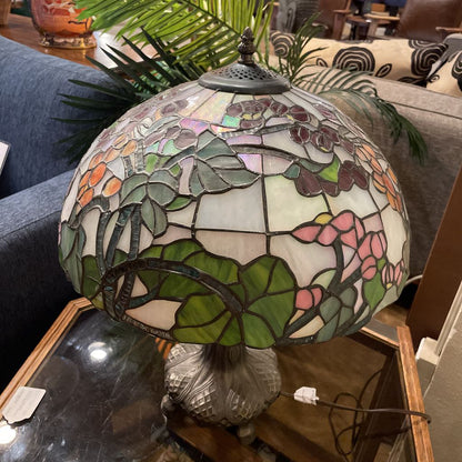 Pink and Red Floral Stained Glass Table Lamp