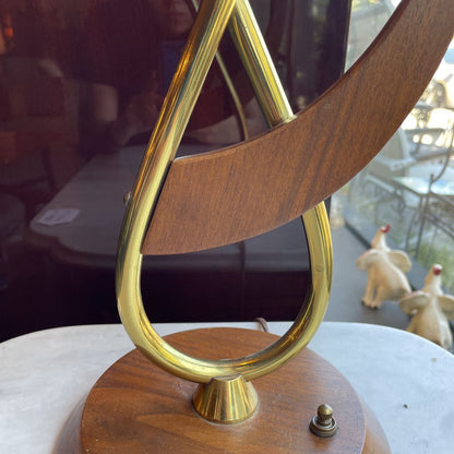 1940's Wood and Brass Double Stem Table Lamp