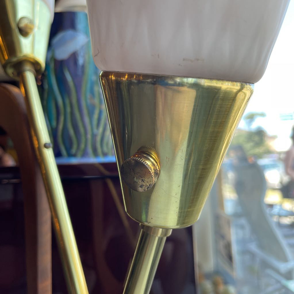 1940's Wood and Brass Double Stem Table Lamp