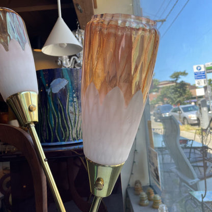 1940's Wood and Brass Double Stem Table Lamp