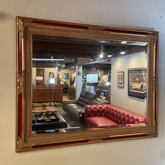 Vintage Italian Regency Gold and Red Rectangular Mirror C MIRRORS