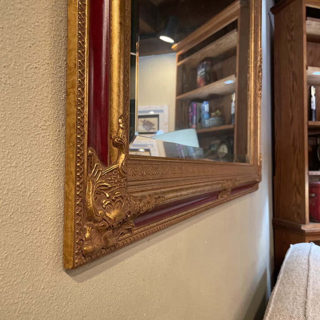 Vintage Italian Regency Gold and Red Rectangular Mirror