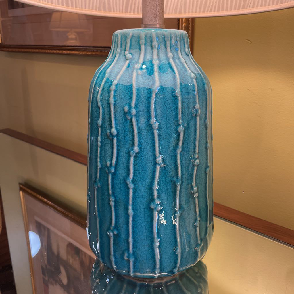 Teal Table Lamp w Textured Paper Shade