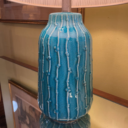 Teal Table Lamp w Textured Paper Shade