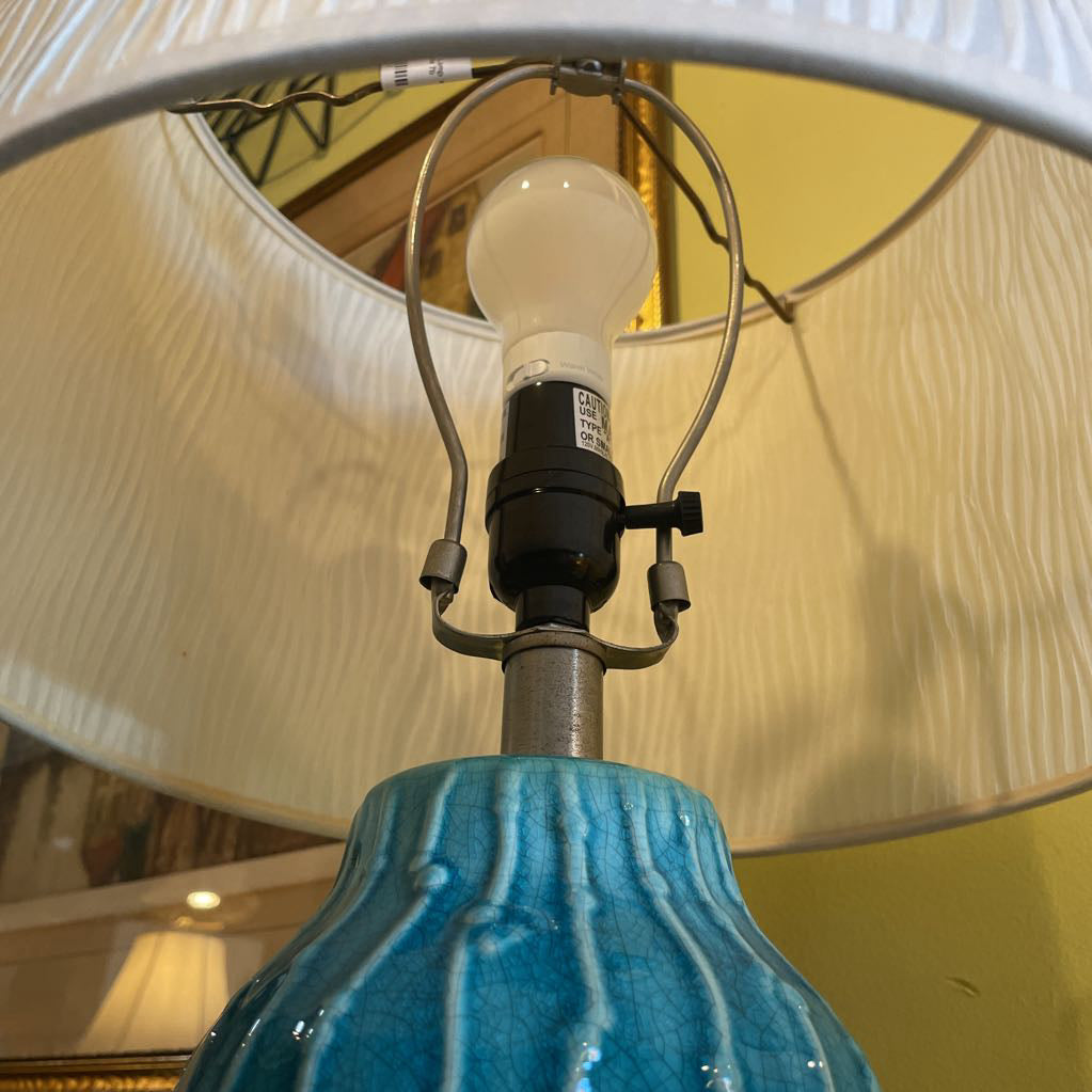 Teal Table Lamp w Textured Paper Shade