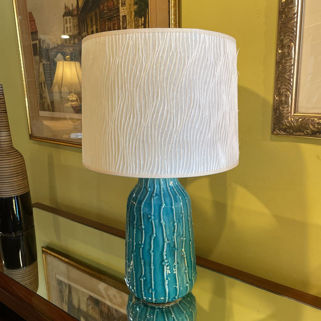 Teal Table Lamp w Textured Paper Shade