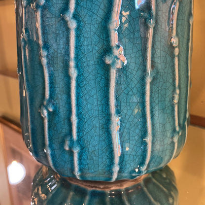 Teal Table Lamp w Textured Paper Shade