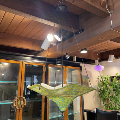 Art Glass Blue, Yellow and Green Bowl Styled Pendant Light