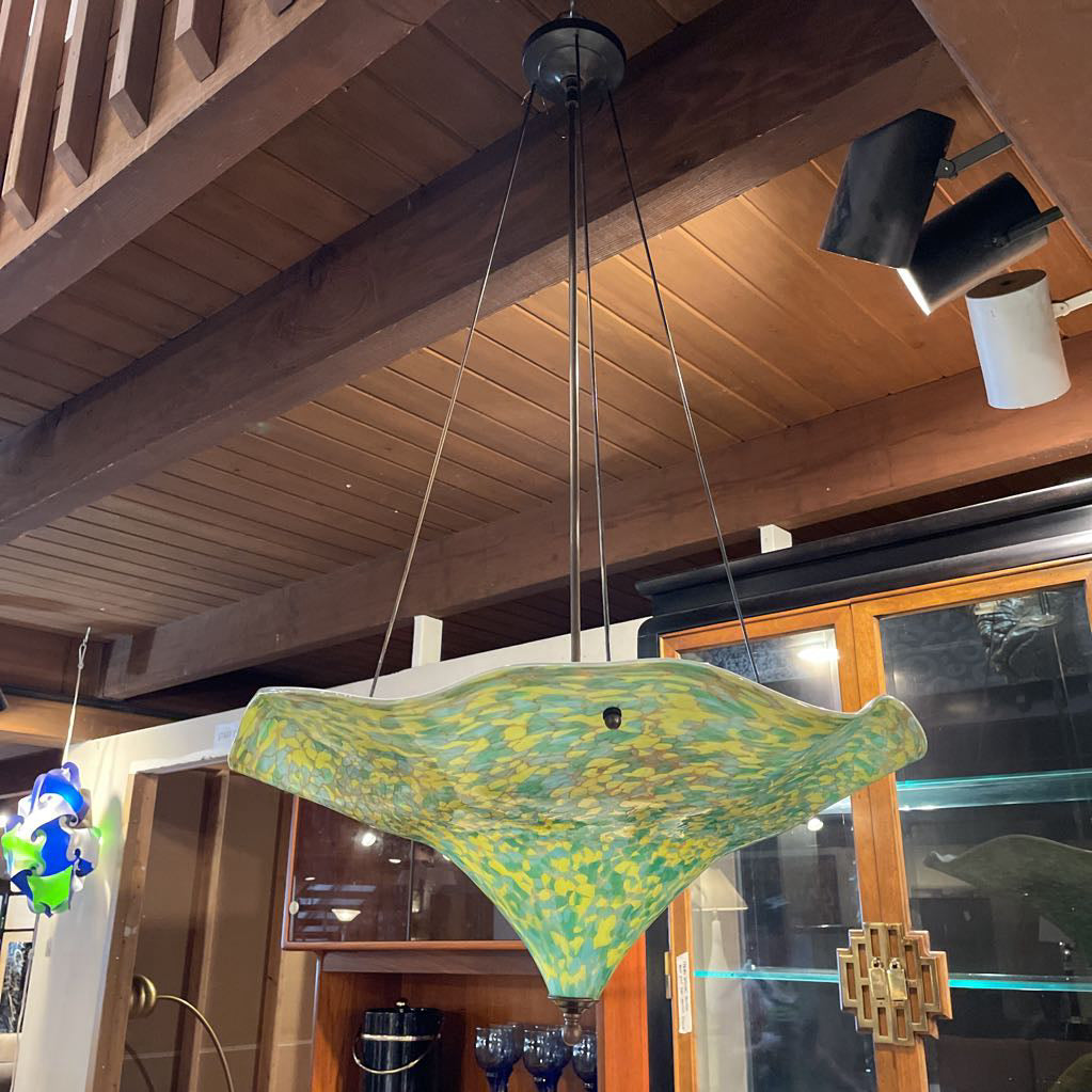 Art Glass Blue, Yellow and Green Bowl Styled Pendant Light