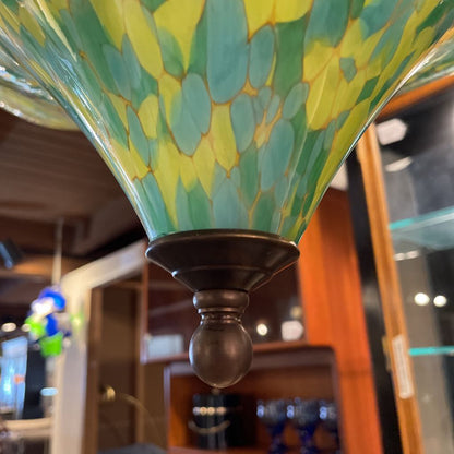 Art Glass Blue, Yellow and Green Bowl Styled Pendant Light