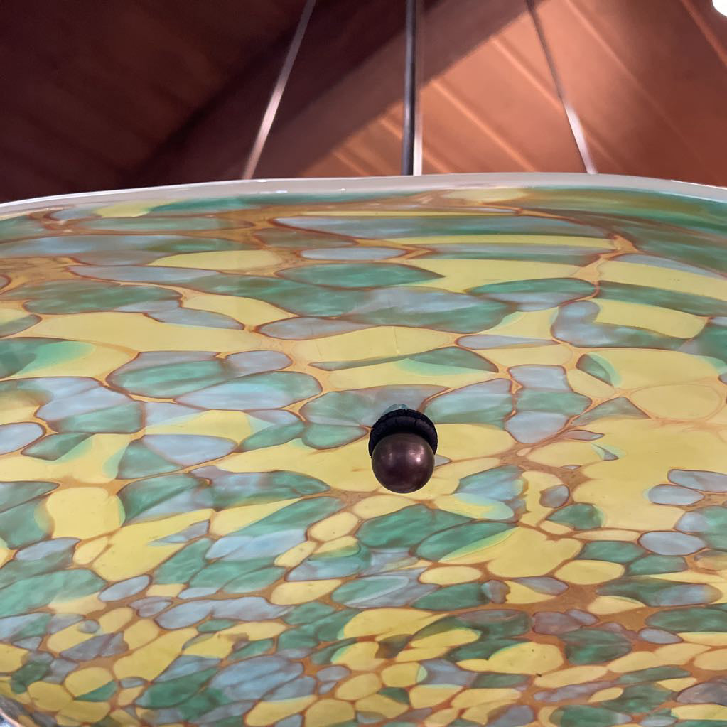 Art Glass Blue, Yellow and Green Bowl Styled Pendant Light