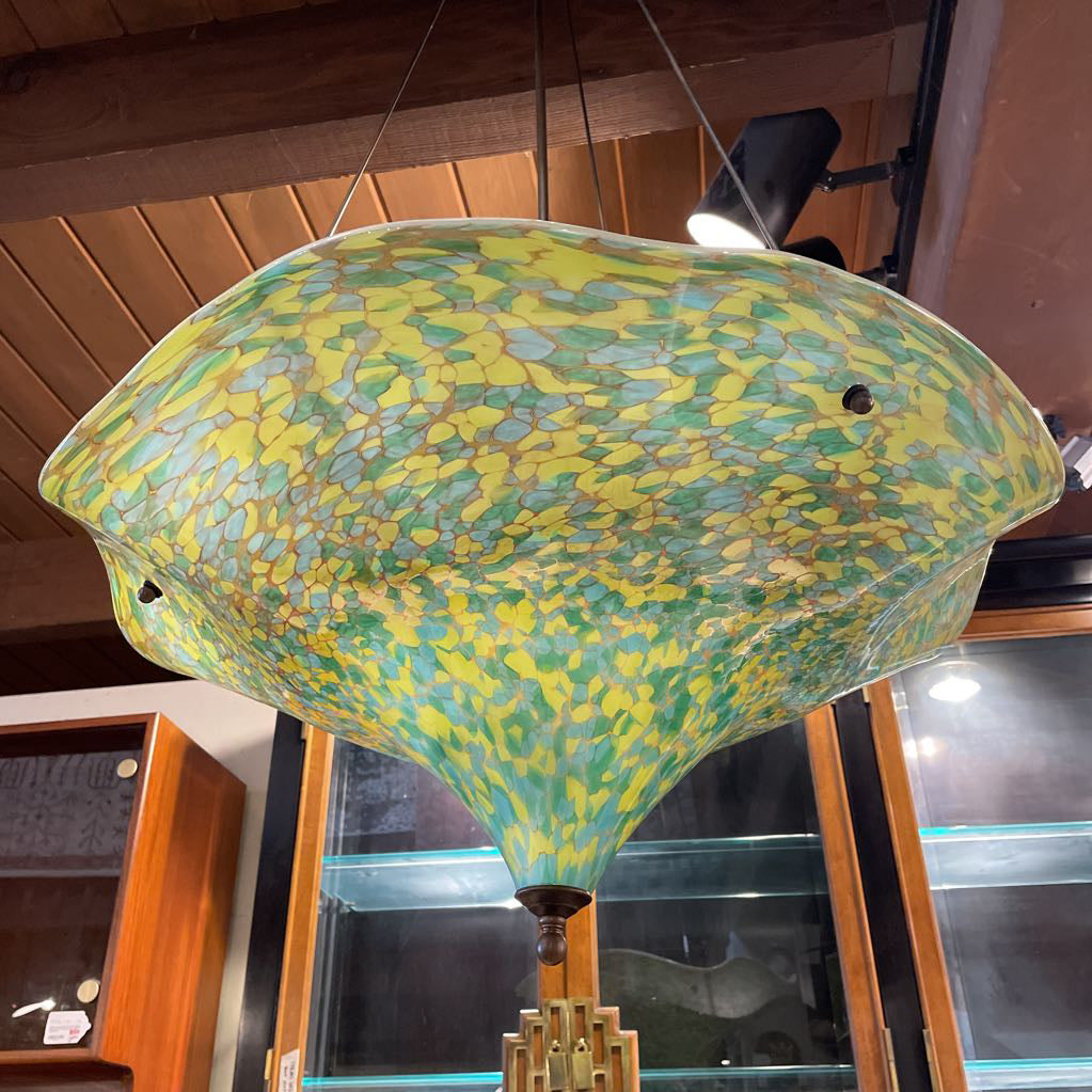 Art Glass Blue, Yellow and Green Bowl Styled Pendant Light