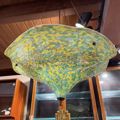 Art Glass Blue, Yellow and Green Bowl Styled Pendant Light