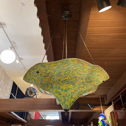 Art Glass Blue, Yellow and Green Bowl Styled Pendant Light