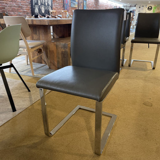 Kasala Dark Grey Leather Modern Dinig Chair w Chrome Legs set of 4
