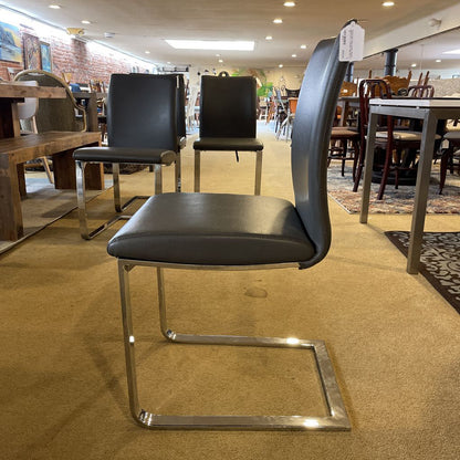 Kasala Dark Grey Leather Modern Dinig Chair w Chrome Legs set of 4