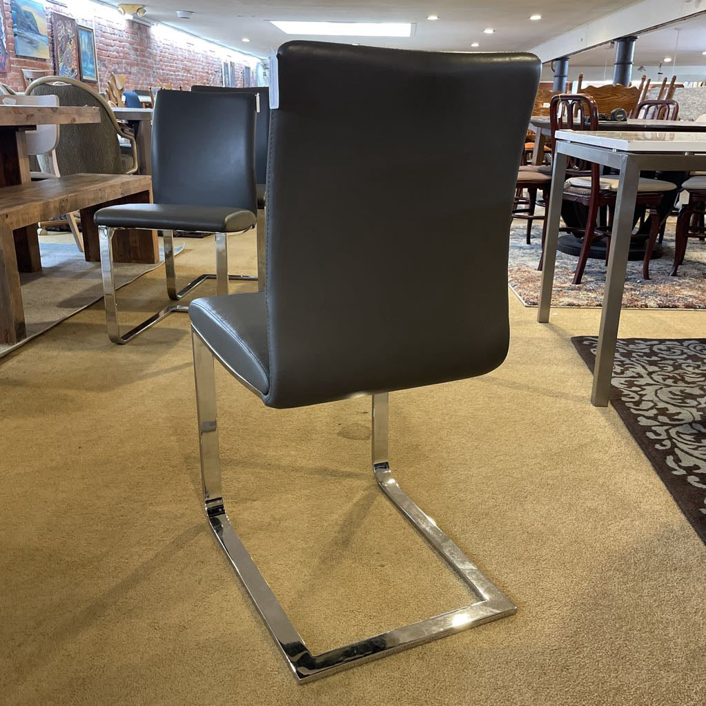 Kasala Dark Grey Leather Modern Dinig Chair w Chrome Legs set of 4