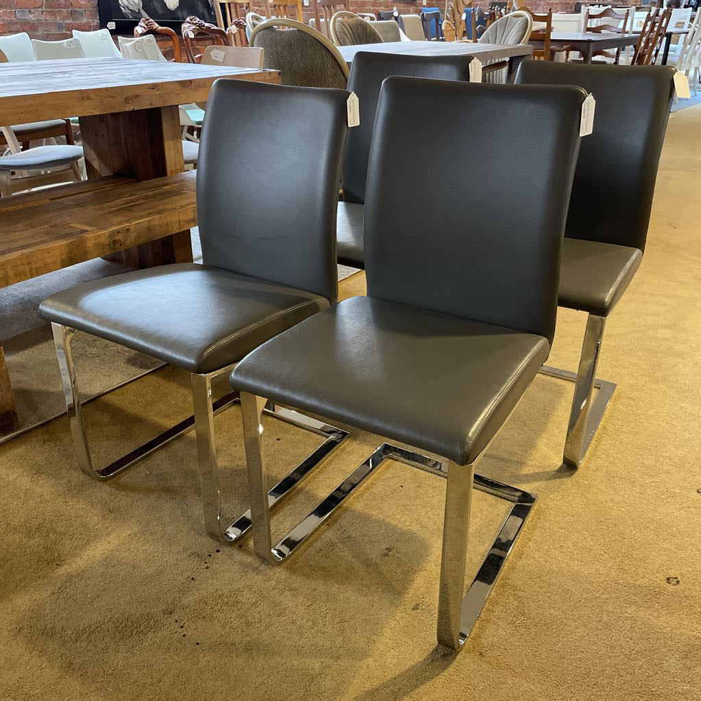 Kasala Dark Grey Leather Modern Dinig Chair w Chrome Legs set of 4
