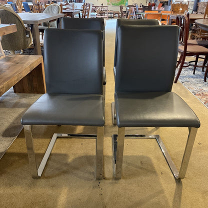 Kasala Dark Grey Leather Modern Dinig Chair w Chrome Legs set of 4
