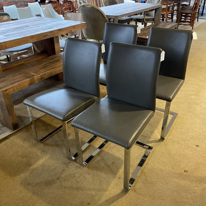 Kasala Dark Grey Leather Modern Dinig Chair w Chrome Legs set of 4