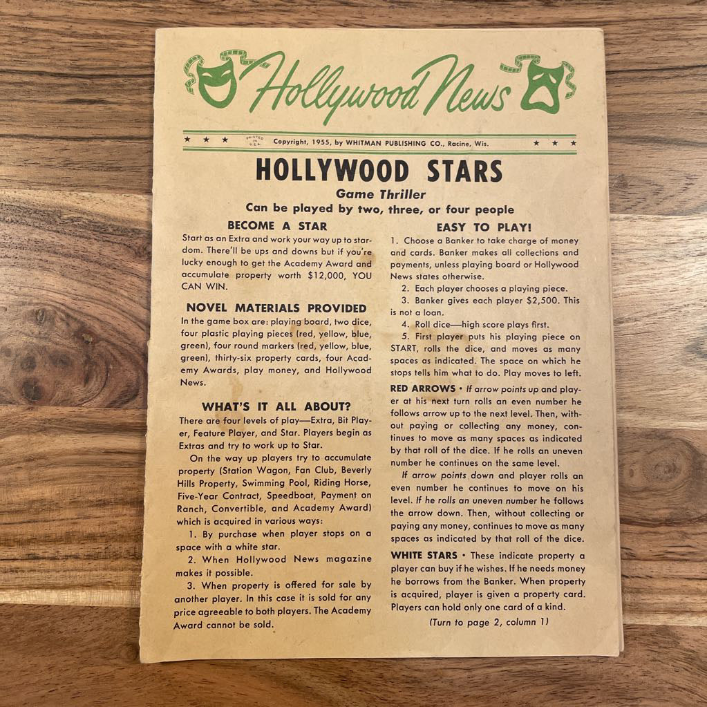 Vintage Game of Hollywood Stars UNIQUE FINDS
