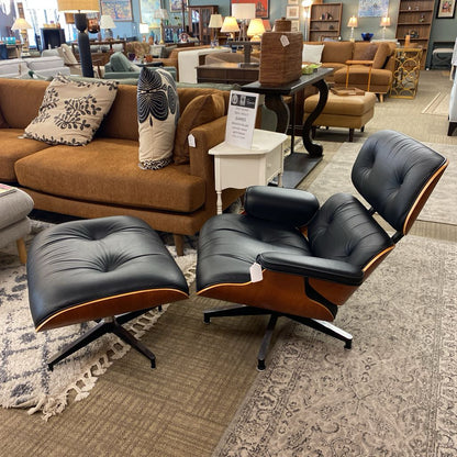 HERMAN MILLER EAMES Black Leather Palisander Lounge Chair & Ottoman U ACCENT CHAIRS