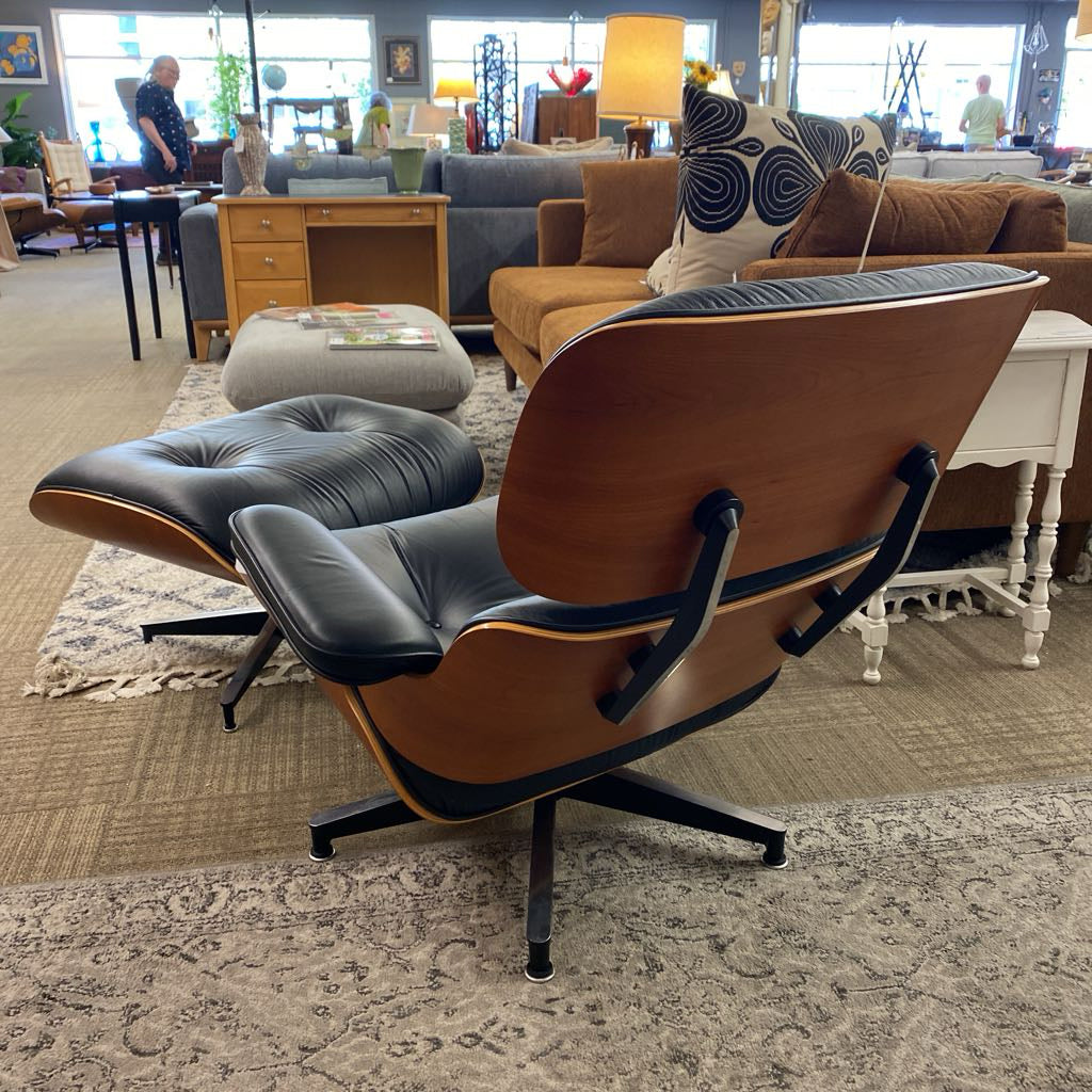 HERMAN MILLER EAMES Black Leather Palisander Lounge Chair & Ottoman U ACCENT CHAIRS