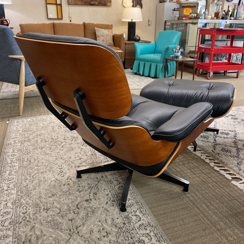 HERMAN MILLER EAMES Black Leather Palisander Lounge Chair & Ottoman U ACCENT CHAIRS