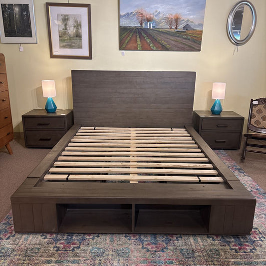 Solid Wood Rustic Storage Platform Queen Bedframe C BED FRAMES