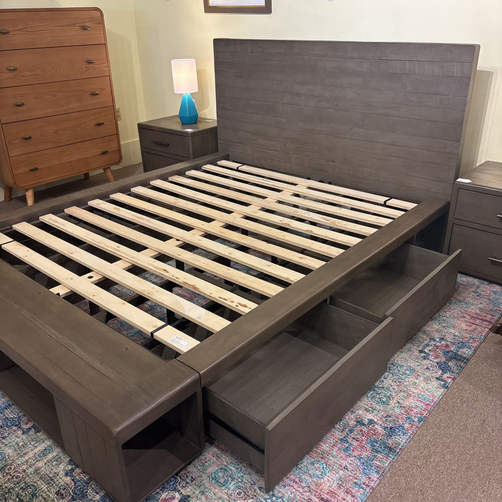 Solid Wood Rustic Storage Platform Queen Bedframe C BED FRAMES