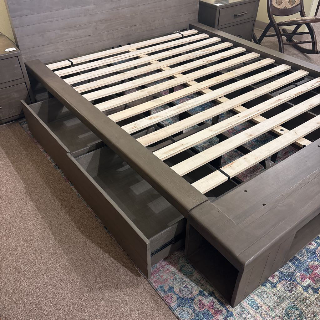 Solid Wood Rustic Storage Platform Queen Bedframe C BED FRAMES