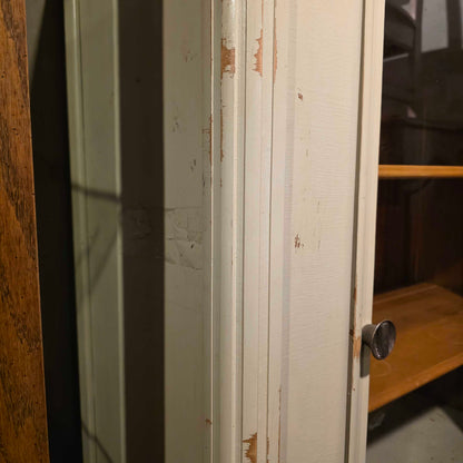 Beige Glass Door Hutch w/ Pull Drawer & Bottom Storage