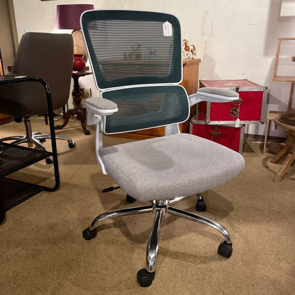 Blue Mesh & White Rolling Office Chair