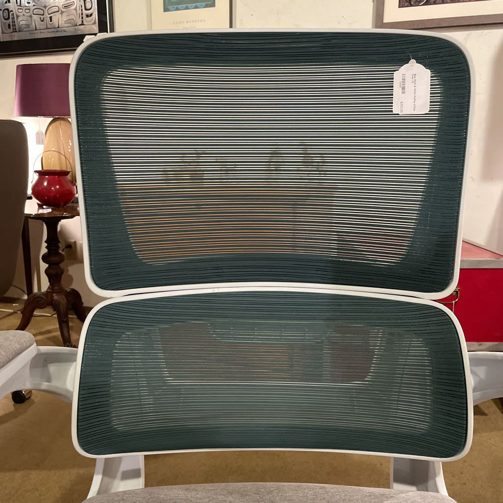 Blue Mesh & White Rolling Office Chair