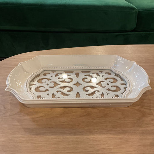 White Scrollwork & Glass Tray SMALLS