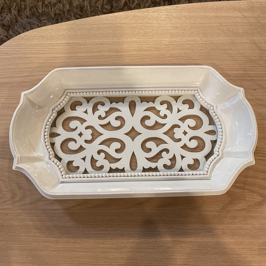 White Scrollwork & Glass Tray SMALLS