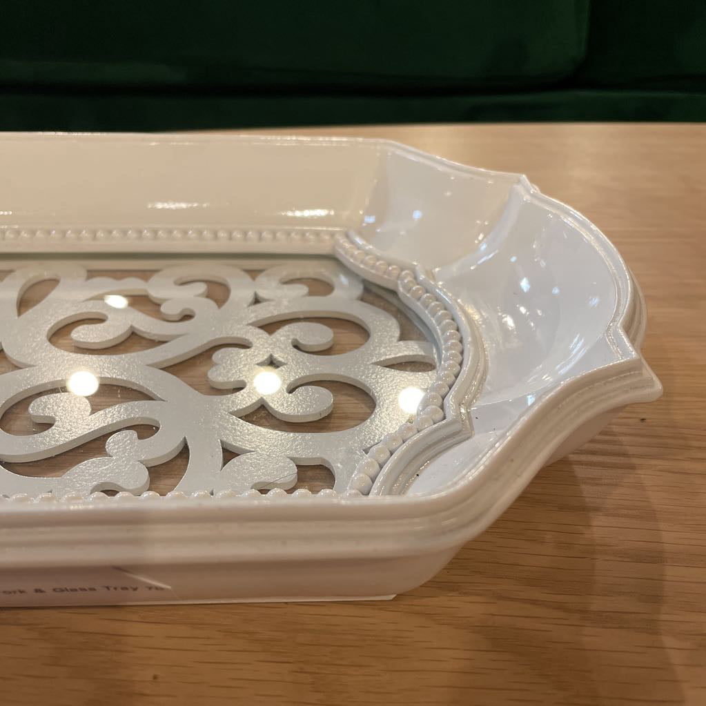 White Scrollwork & Glass Tray SMALLS