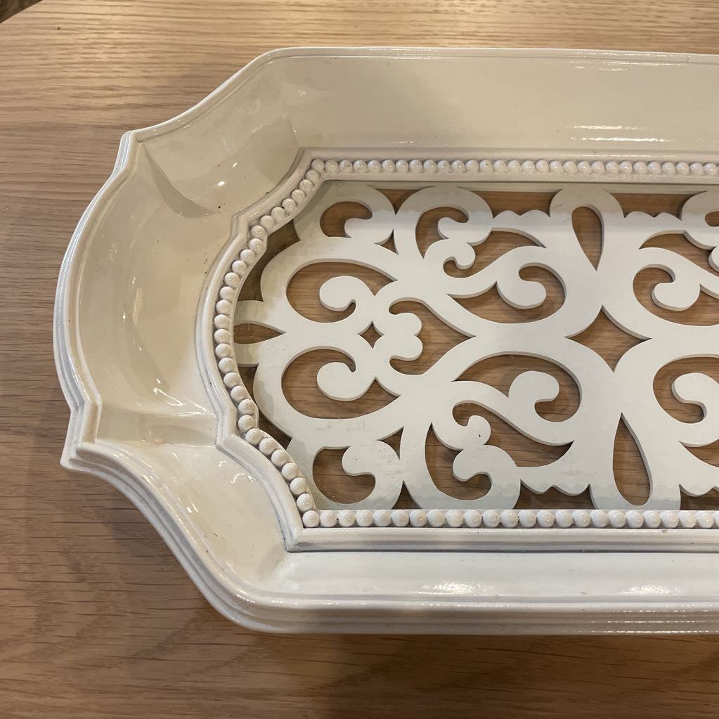 White Scrollwork & Glass Tray SMALLS