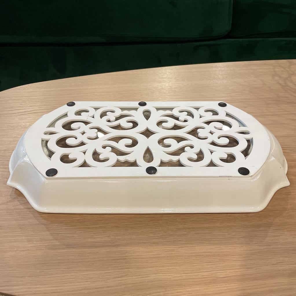White Scrollwork & Glass Tray SMALLS