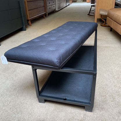 Black Metal Frame Tufted Accent Bench