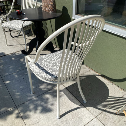 White Wrought Iron Slate Back w/Grey Floral Design Seat Accent Chair