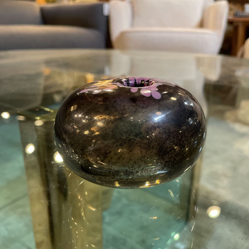 Sm. Smoke Squat Vase w/ Pink Accented Vase SMALLS