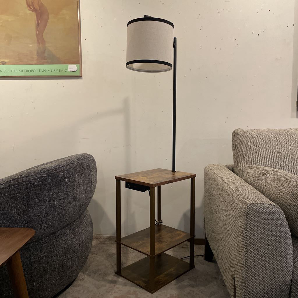 Faux Wood Table Lamp w/ USB and Electrical Outlets AS IS LAMPS
