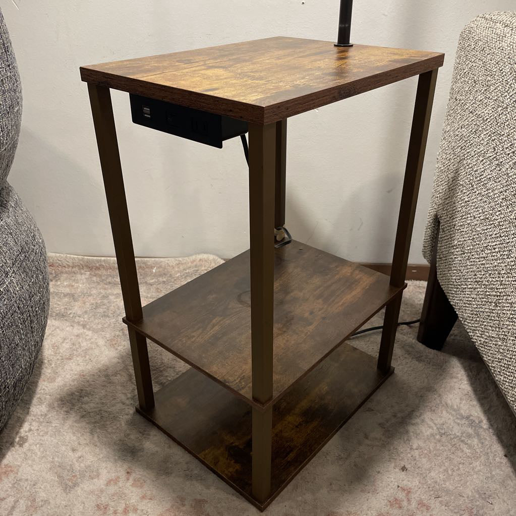 Faux Wood Table Lamp w/ USB and Electrical Outlets AS IS LAMPS