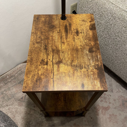 Faux Wood Table Lamp w/ USB and Electrical Outlets AS IS LAMPS