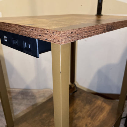 Faux Wood Table Lamp w/ USB and Electrical Outlets AS IS LAMPS