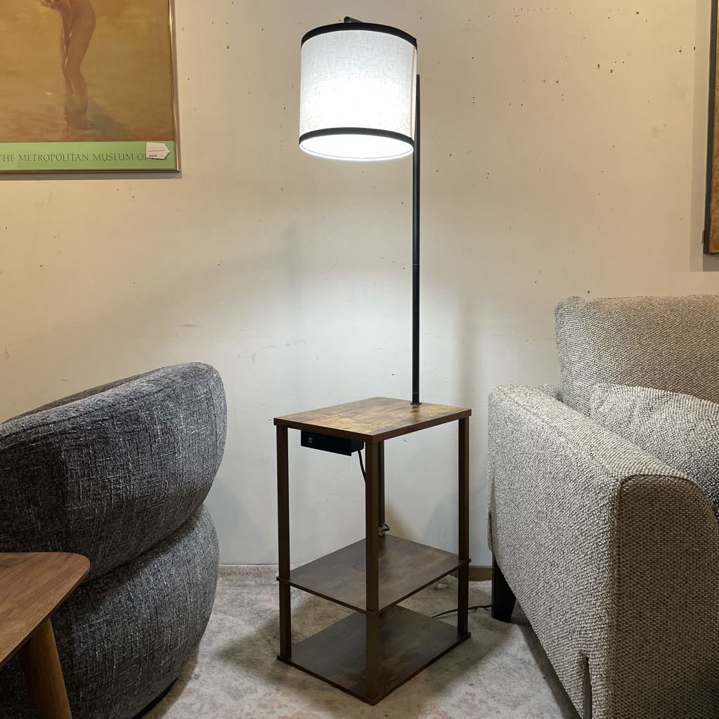Faux Wood Table Lamp w/ USB and Electrical Outlets AS IS LAMPS