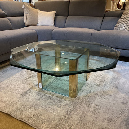Glass Top Coffee Table w/ Glass Base and Brass Accents C COFFEE TABLES