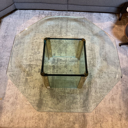 Glass Top Coffee Table w/ Glass Base and Brass Accents C COFFEE TABLES