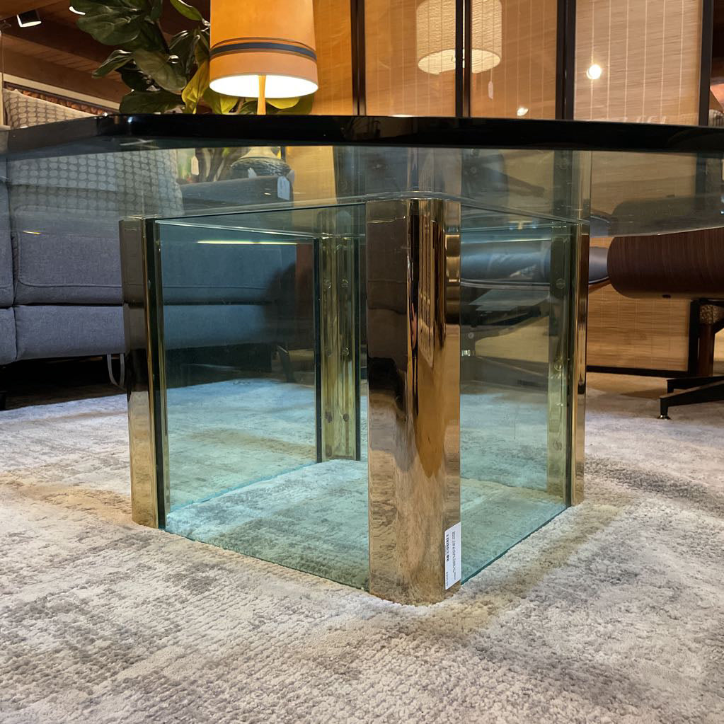 Glass Top Coffee Table w/ Glass Base and Brass Accents C COFFEE TABLES